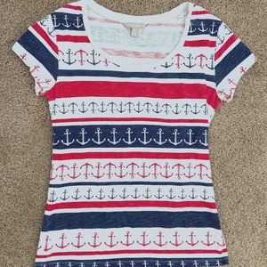 Patriotic Nautical Banana Republic Red White and Blue Anchor Tee